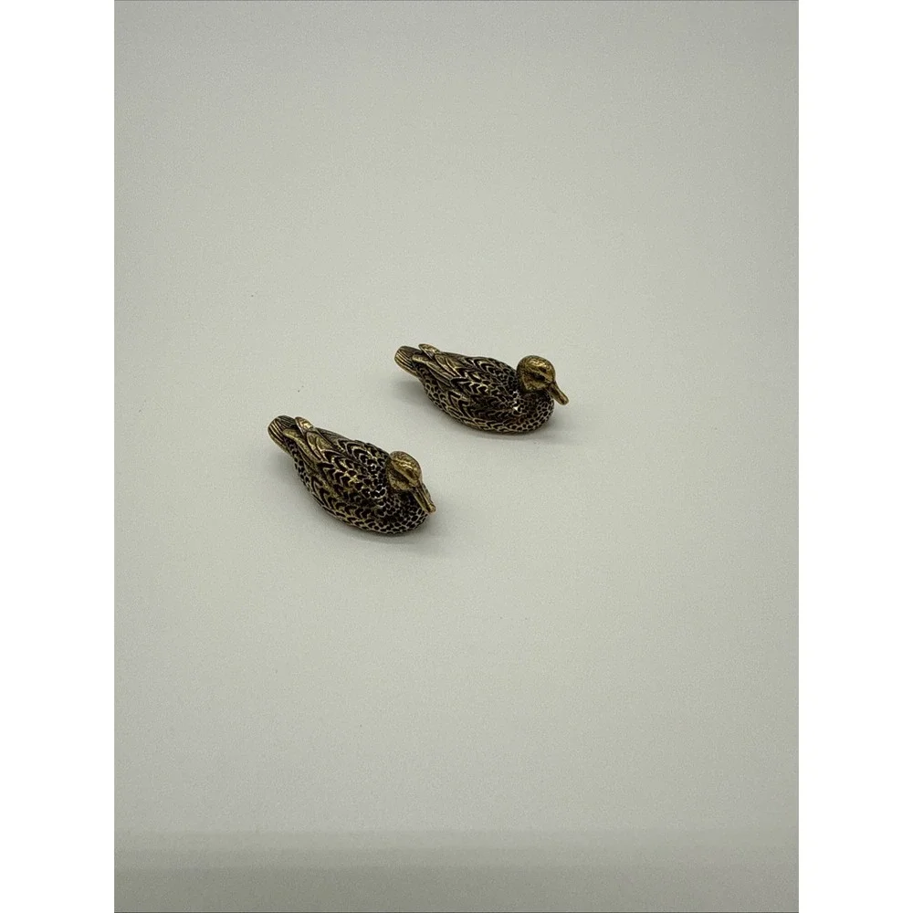 Brass Duck Figurines Set of 2 Miniature Mallard Bird Collectibles